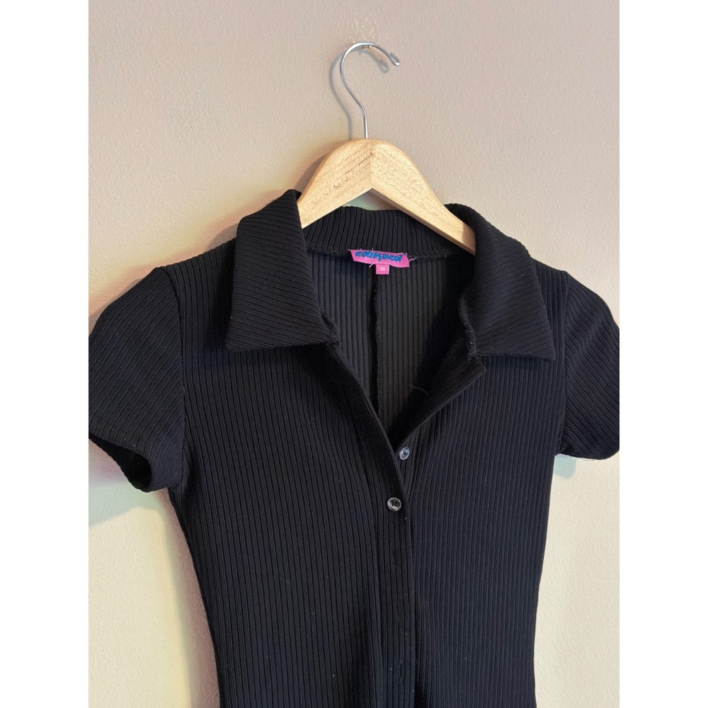 Edikted Black Ribbed Short Sleeve Polo Collar Romper Playsuit Women XS - Picture 2 of 7